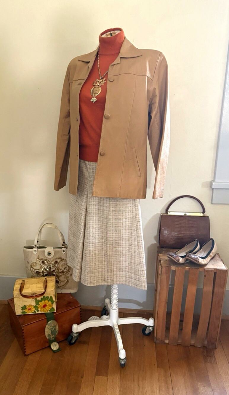 Vintage Francisco Ruiz Leather Jacket Women M Tan Camel 70s Mod Blazer Mexico